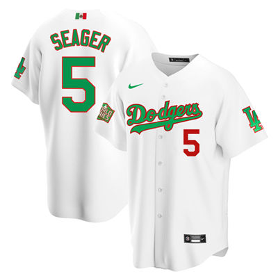 Men's Los Angeles Dodgers #5 Corey Seager White Green MLB Mexico 2020 World Series Stitched Jersey Men's Los Angeles Dodgers #5 Corey Seager White Green MLB Mexico 2020 World Series Stitched Jersey